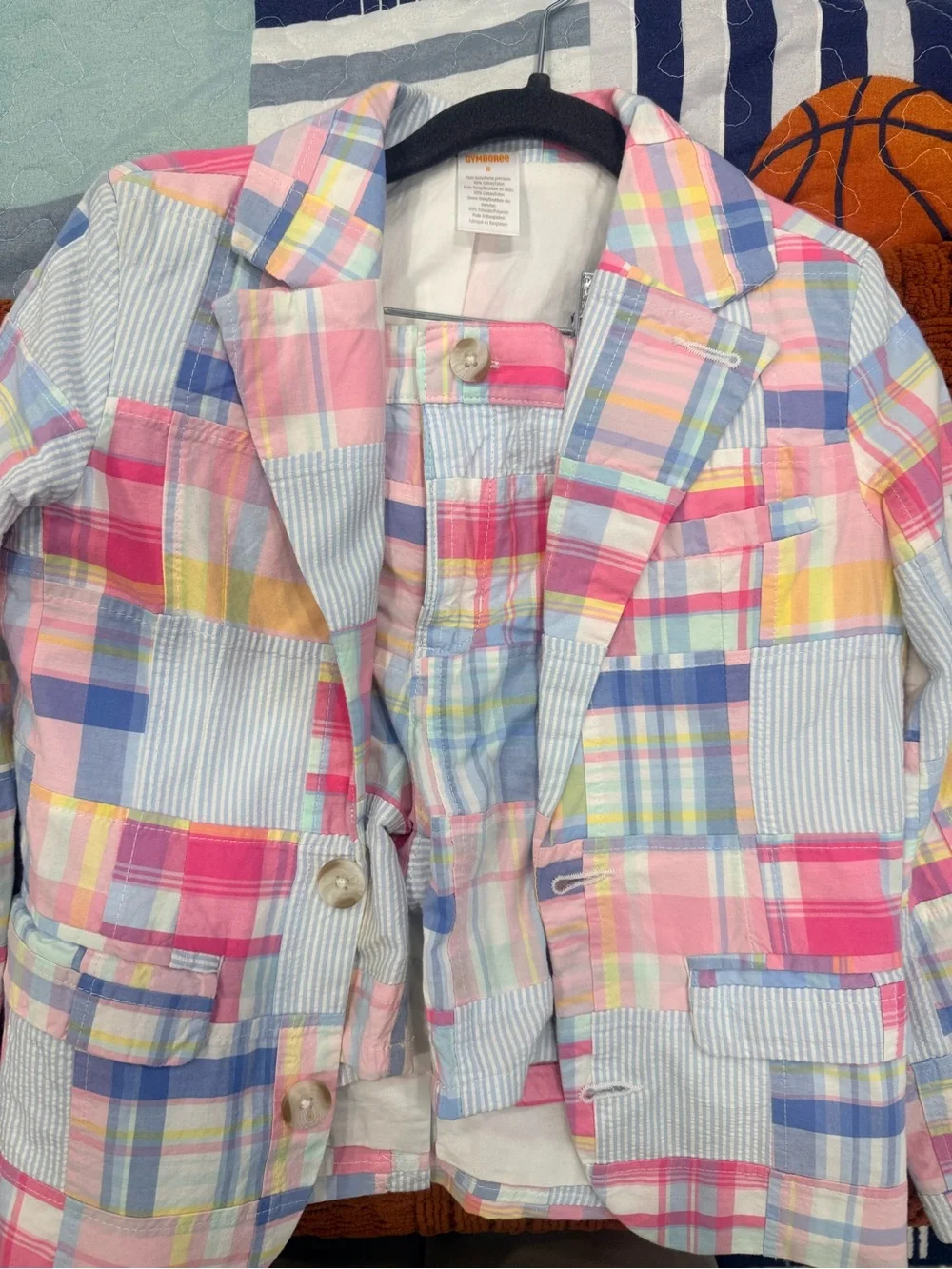 Gymboree Pastel Plaid Shorts Suit in Pink, Blue, Yellow & Cream